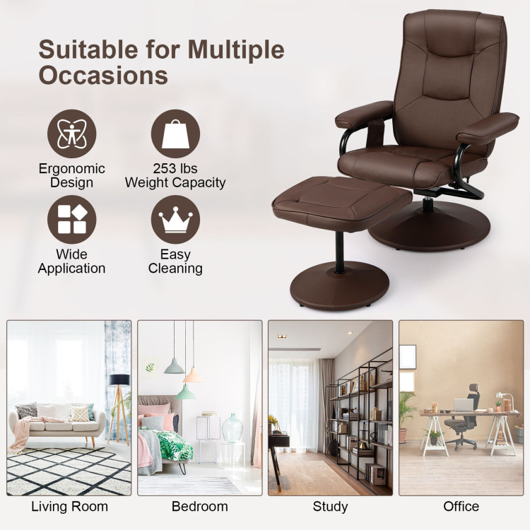 360°Swivel Massage Recliner Chair with Ottoman-BrownCostway Gallery View 5 of 10